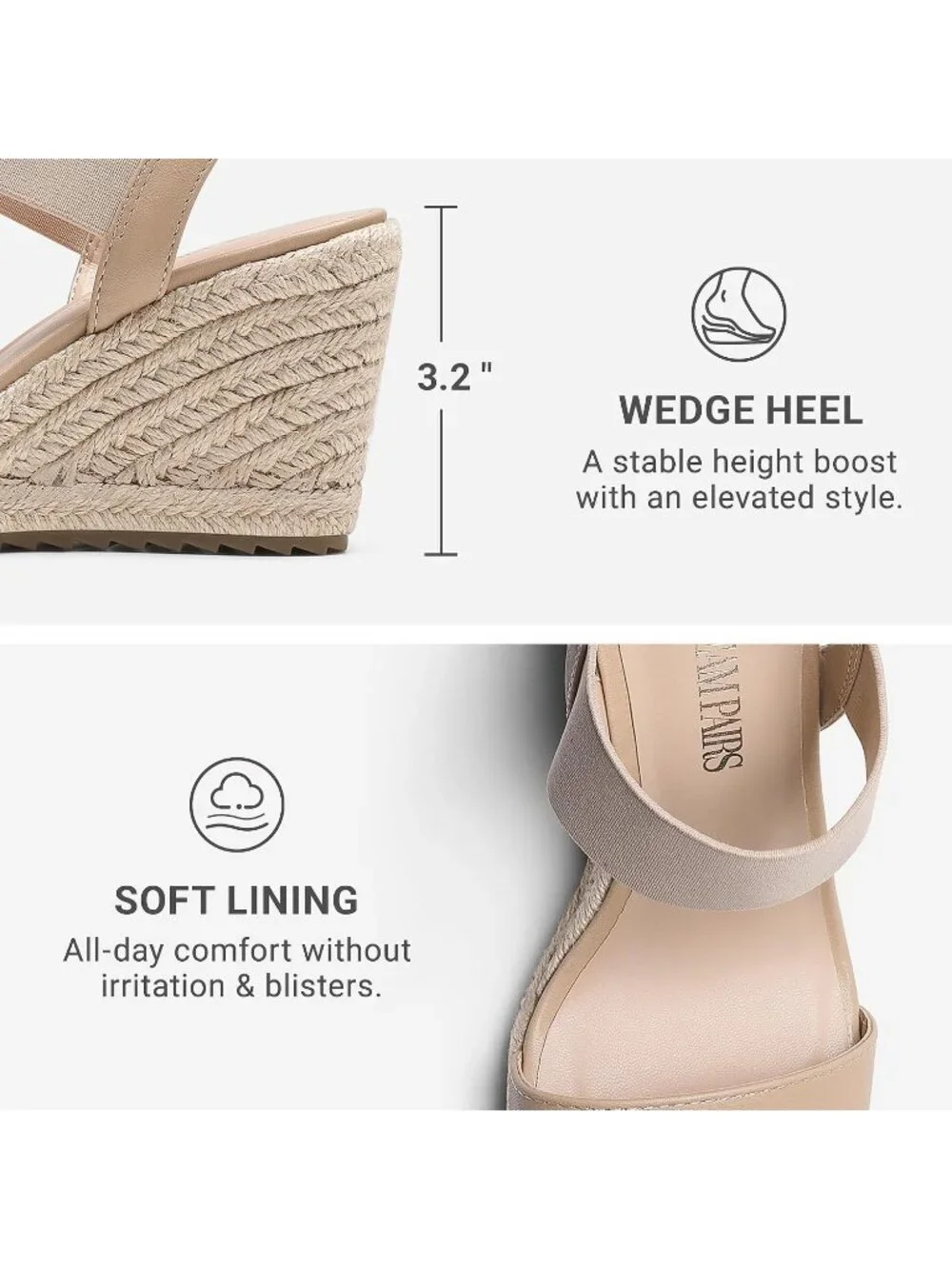 Dream Pairs Women's Nude Pu Open Toe Elastic Ankle Strap Wedge Platform Sandals